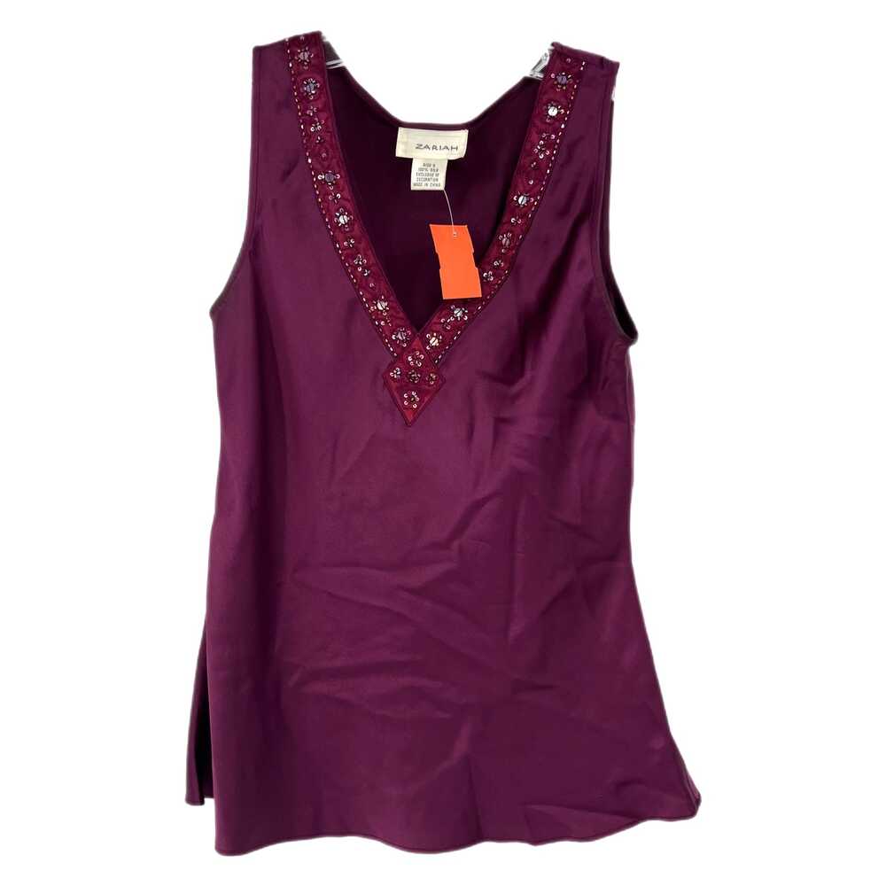 Zariah Purple Beaded V-Neck Sleeveless Tank Top | Womens S